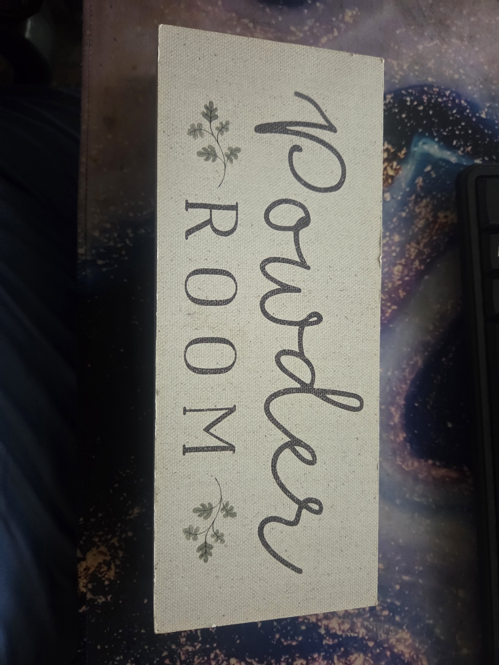 Powder Room Canvas Sign in Cream and Black